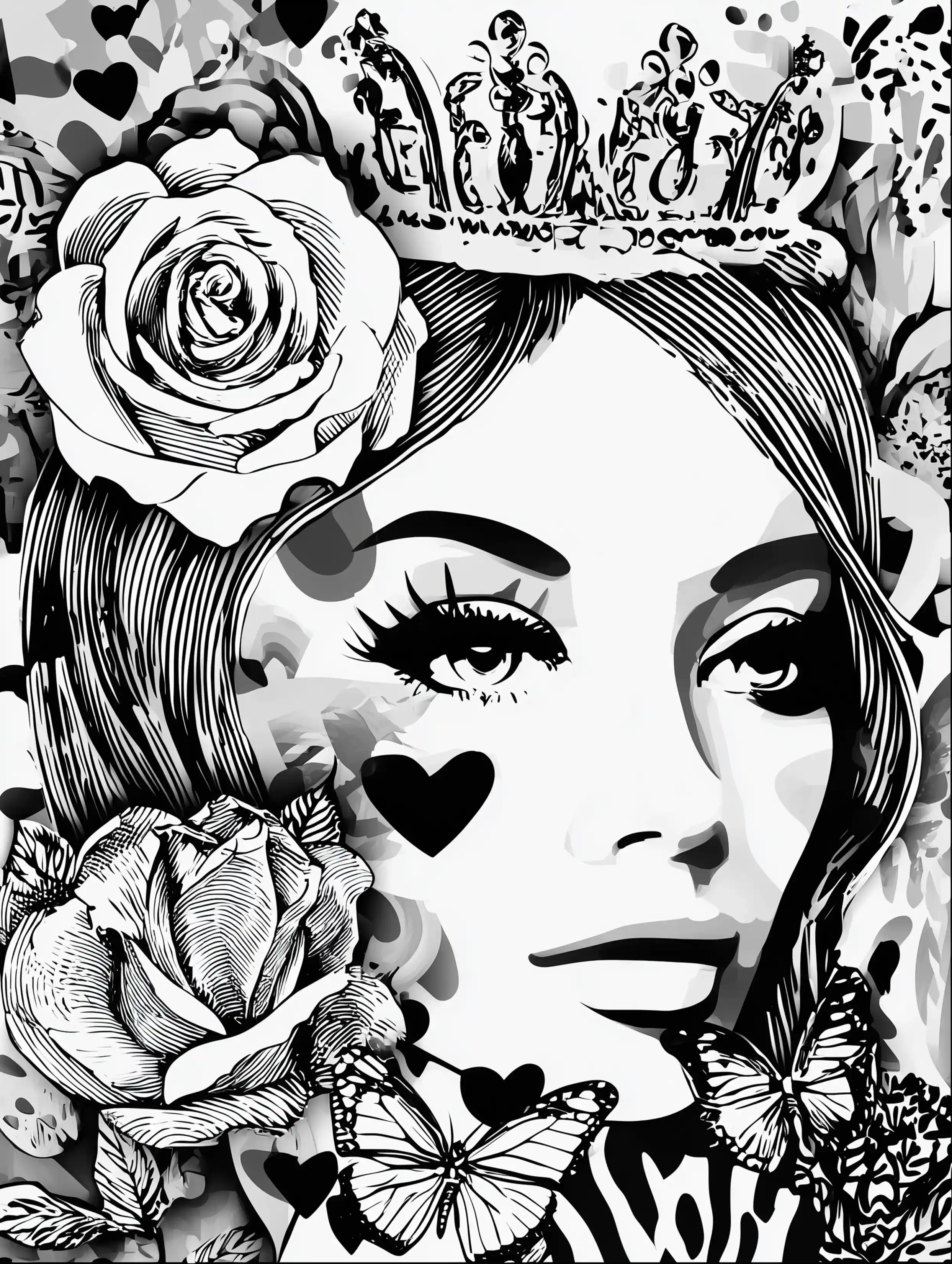 Free printable coloring pages floral featuring a beautiful queen with floral elements